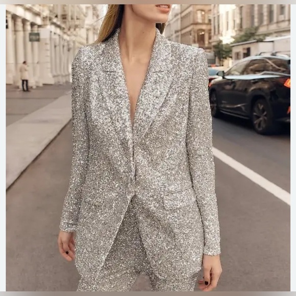 Express Jackets & Blazers - Express Silver Sequin Blazer Jacket-Medium- MSRP $198